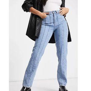 ASOS High Rise Straight Leg jeans with seams in midwash